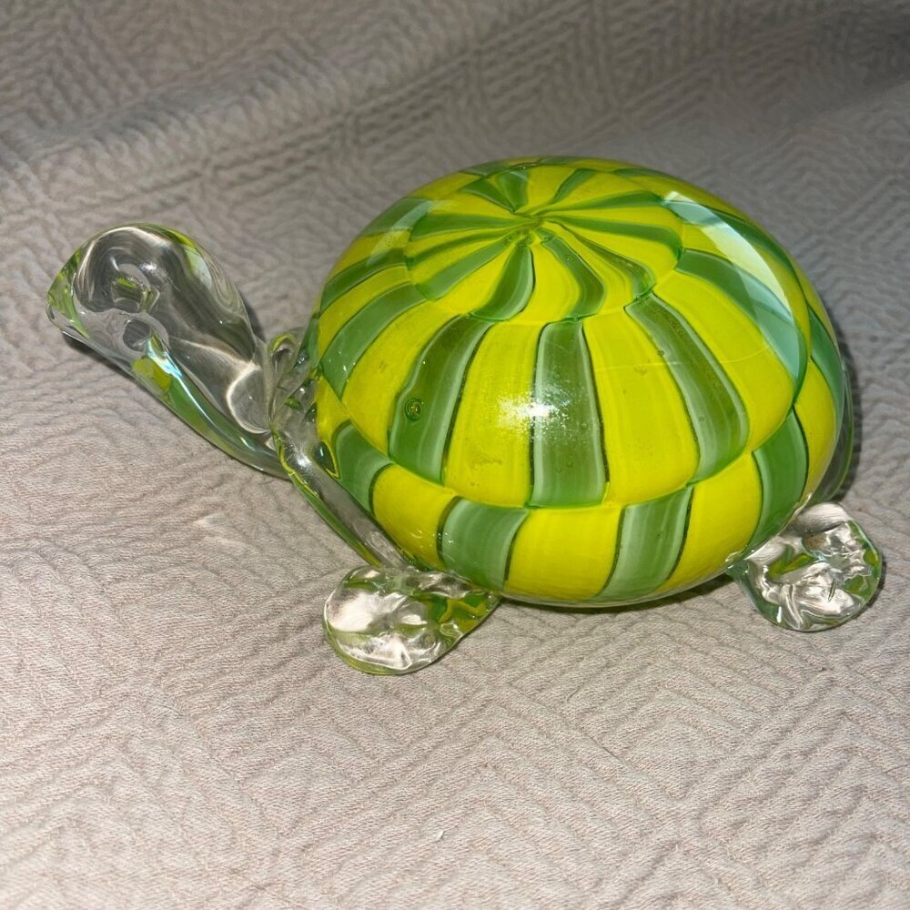 Heavy Blown Glass Turtle Green Hollow Decorative Collectible
